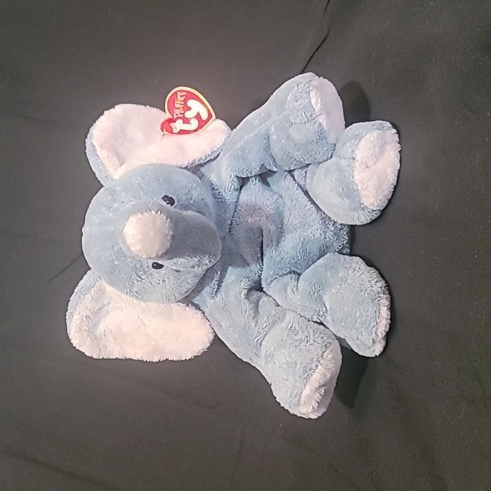 Ty 2002 Pluffies Baby Winks Blue Elephant Stuffed Animal Beanbag Plush 9”